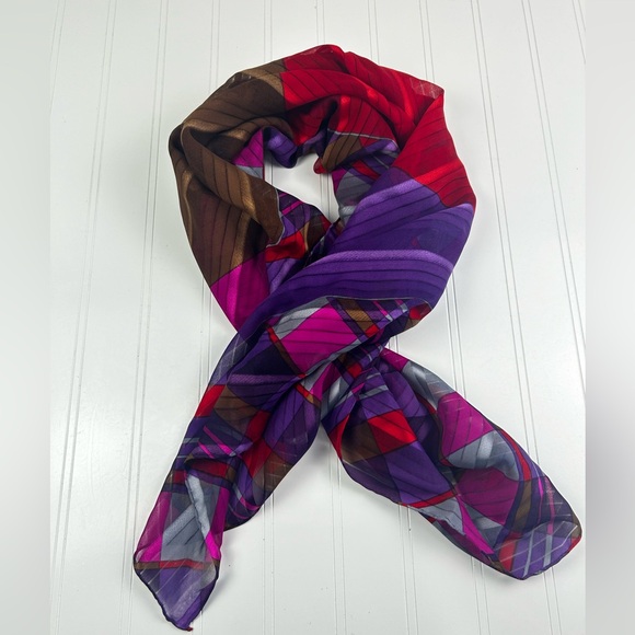 Givenchy Multi-Colored Red, Brown and Purple Silk Vintage Scarf - Picture 5 of 13